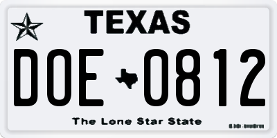 TX license plate DOE0812