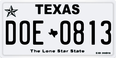 TX license plate DOE0813