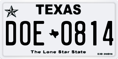 TX license plate DOE0814