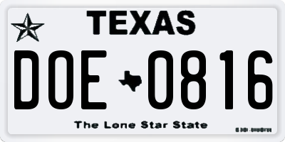 TX license plate DOE0816
