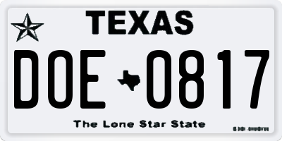 TX license plate DOE0817