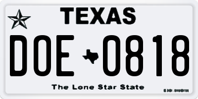 TX license plate DOE0818