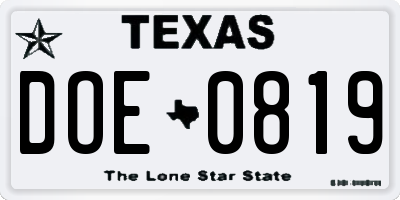 TX license plate DOE0819