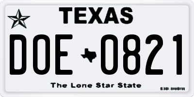 TX license plate DOE0821