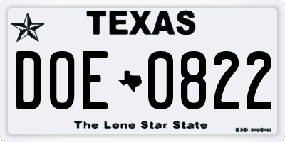 TX license plate DOE0822