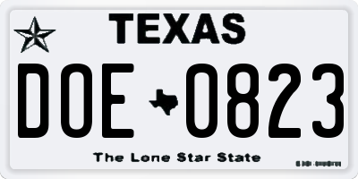 TX license plate DOE0823