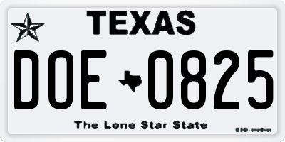 TX license plate DOE0825