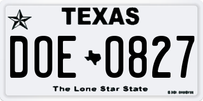 TX license plate DOE0827