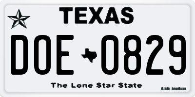 TX license plate DOE0829