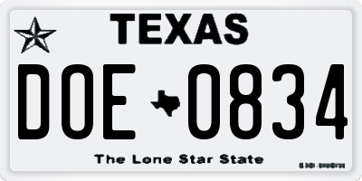 TX license plate DOE0834
