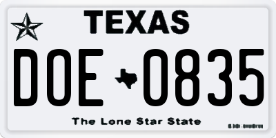 TX license plate DOE0835