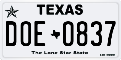 TX license plate DOE0837
