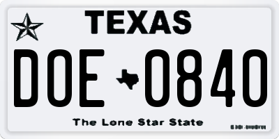 TX license plate DOE0840