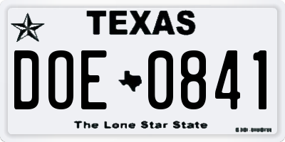 TX license plate DOE0841
