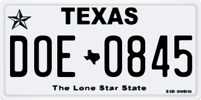 TX license plate DOE0845