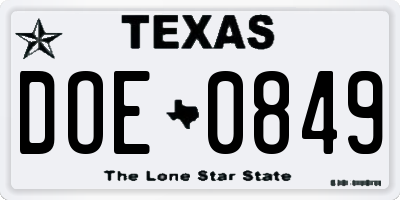 TX license plate DOE0849