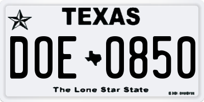 TX license plate DOE0850