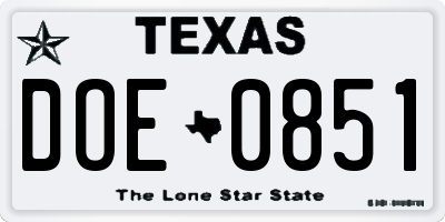 TX license plate DOE0851