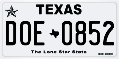 TX license plate DOE0852
