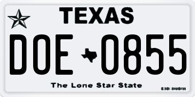 TX license plate DOE0855