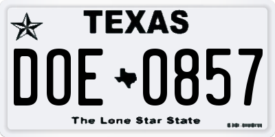TX license plate DOE0857