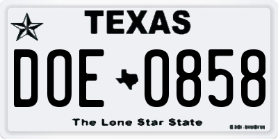 TX license plate DOE0858