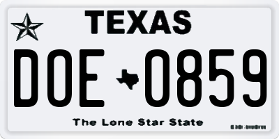 TX license plate DOE0859