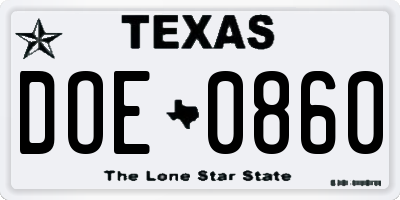 TX license plate DOE0860