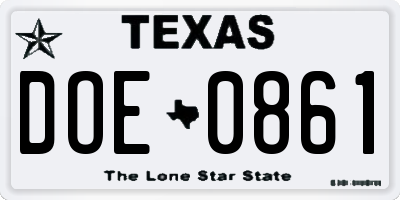 TX license plate DOE0861