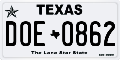 TX license plate DOE0862