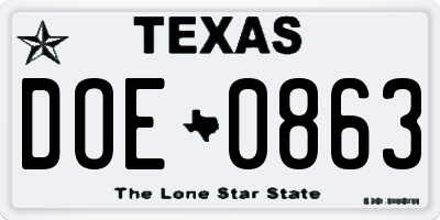 TX license plate DOE0863
