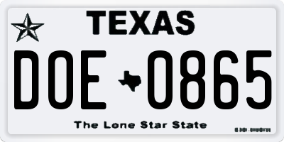 TX license plate DOE0865