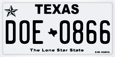 TX license plate DOE0866