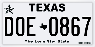 TX license plate DOE0867
