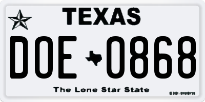 TX license plate DOE0868