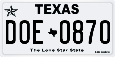 TX license plate DOE0870