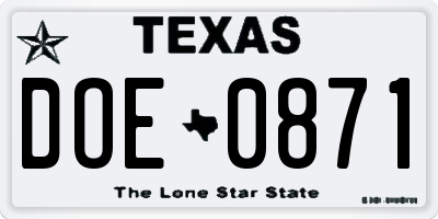 TX license plate DOE0871