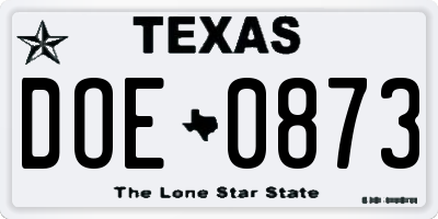 TX license plate DOE0873