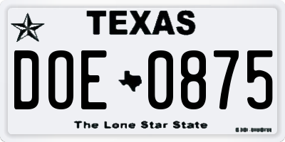 TX license plate DOE0875