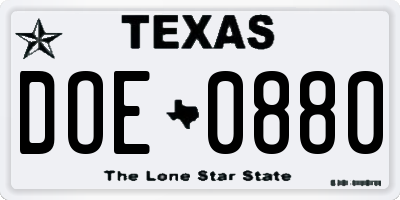 TX license plate DOE0880