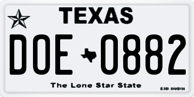 TX license plate DOE0882