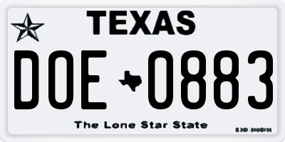 TX license plate DOE0883