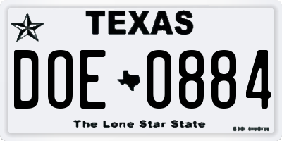 TX license plate DOE0884
