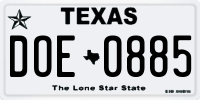 TX license plate DOE0885
