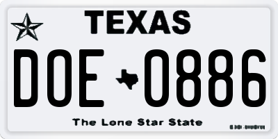 TX license plate DOE0886