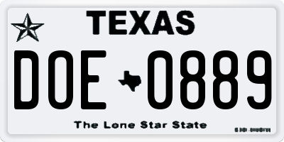 TX license plate DOE0889
