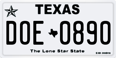 TX license plate DOE0890