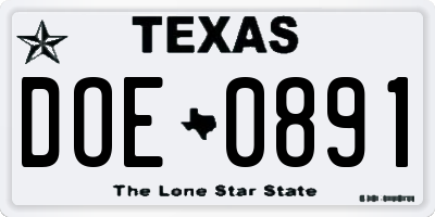 TX license plate DOE0891