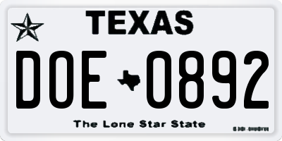 TX license plate DOE0892