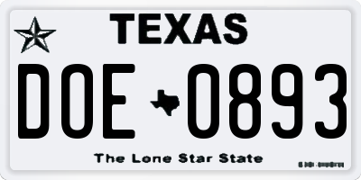 TX license plate DOE0893